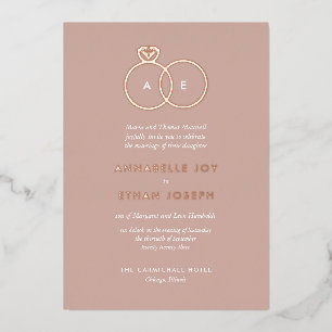 Invitation En Aluminium Anneaux de mariage modernes en or rose profond blu