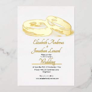 Invitation En Aluminium Anneaux élégants en feuille d'or de mariage Simple