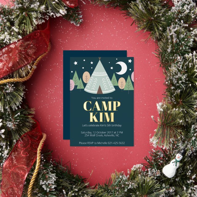 Invitation En Aluminium Année d'anniversaire de camping en bois (Insitu)