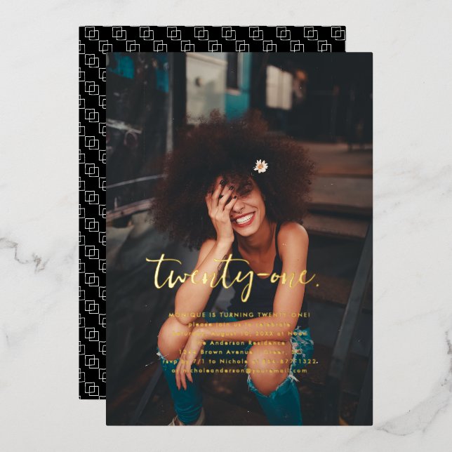 Invitation En Aluminium Année | Photo simple fête d'anniversaire (Recto/Verso)