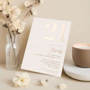 Invitation En Aluminium Anniversaire 21 ans élégant Rose Gold Beige Modern