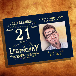 Invitation En Aluminium Anniversaire 21 Bleu Or Vintage