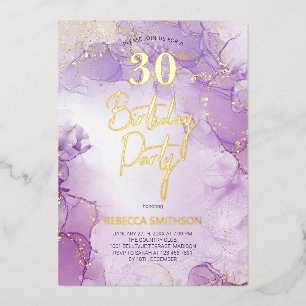 Invitation En Aluminium Anniversaire 30 ans Agate Navy Violet et Or
