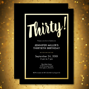 Invitation En Aluminium Anniversaire 30 ans en noir et or moderne