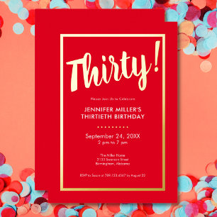 Invitation En Aluminium Anniversaire 30 ans en rouge et or moderne