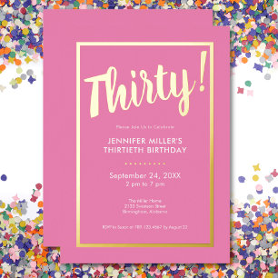 Invitation En Aluminium Anniversaire 30 ans Rose et Or Moderne
