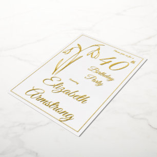 Invitation En Aluminium Anniversaire 40 ans Fleur de neige Noir et Blanc
