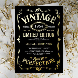 Invitation En Aluminium Anniversaire Adulte Noir Or Tout Âge