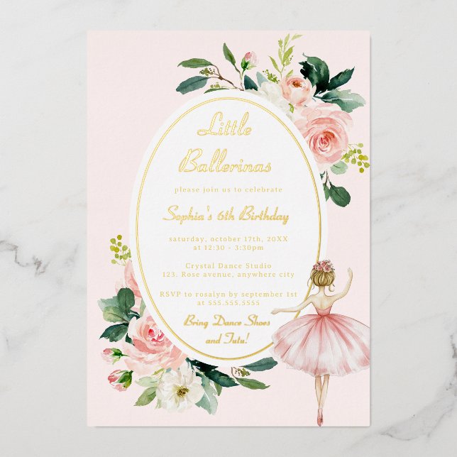 Invitation En Aluminium Anniversaire de enfant floral Blush Ballerina (Recto)