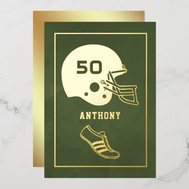 Invitation En Aluminium Anniversaire de football américain or et vert (Recto/Verso)