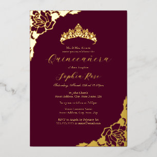 Invitation En Aluminium Anniversaire de la Quinceanera en Bourgogne rose