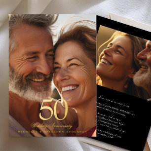 Invitation En Aluminium Anniversaire de mariage photo Classic Gold 50ème