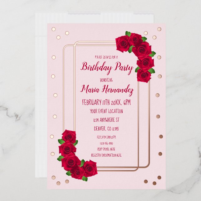 Invitation En Aluminium Anniversaire de Rose rose (Enveloppe)