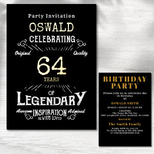 Invitation En Aluminium Anniversaire De Tout Âge Né Légendaire Or Noir Rét