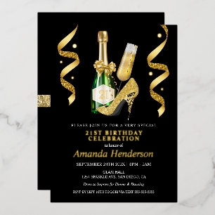 Invitation En Aluminium Anniversaire des femmes en talons d'or et champagn