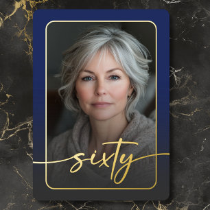 Invitation En Aluminium Anniversaire des Soixante Ans avec Photo Bleue Min