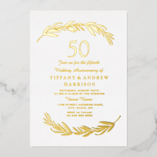 Invitation En Aluminium Anniversaire du 50e Mariage de la feuille d'or mod