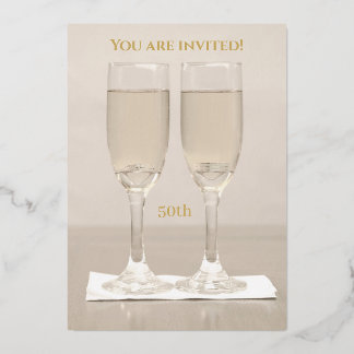 Invitation En Aluminium Anniversaire du 50e Mariage des Anneaux d'or blanc