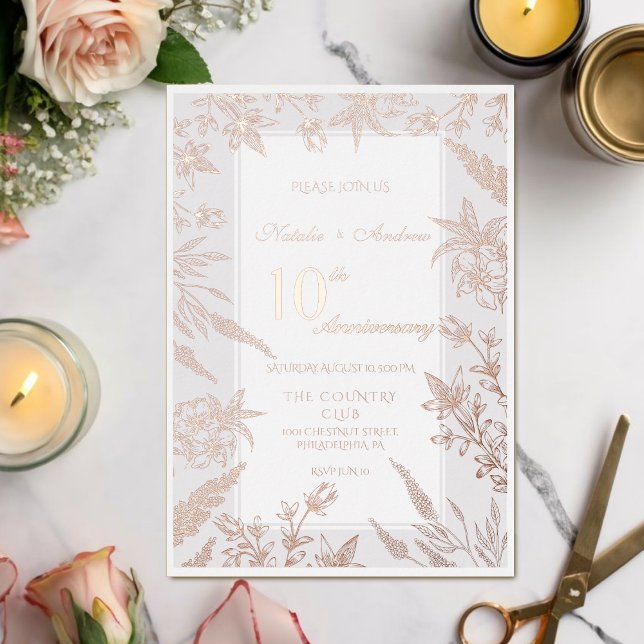 Invitation En Aluminium Anniversaire du Fleur sauvage rose et gris (Créateur téléchargé)