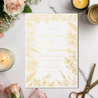 Invitation En Aluminium Anniversaire Fleur Sauvage Blanche et Orée