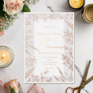 Invitation En Aluminium Anniversaire Fleur Sauvage Rose et Grise