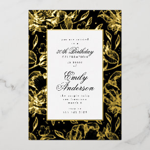 Invitation En Aluminium Anniversaire Floral Dessiné à la Main en Or Réel F