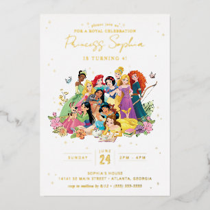 Invitation En Aluminium Anniversaire Floral Disney Princess Gold