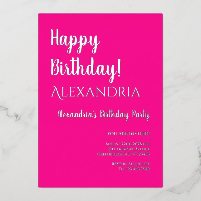 Invitation En Aluminium Anniversaire Hot Rose Joyeux Anniversaire Real Arg (Recto)