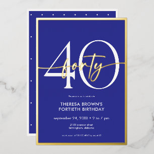 Invitation En Aluminium Anniversaire Moderne Minimaliste Bleu Royal Or Scr