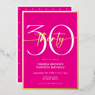Invitation En Aluminium Anniversaire Moderne Minimaliste Rose Trente Écrit
