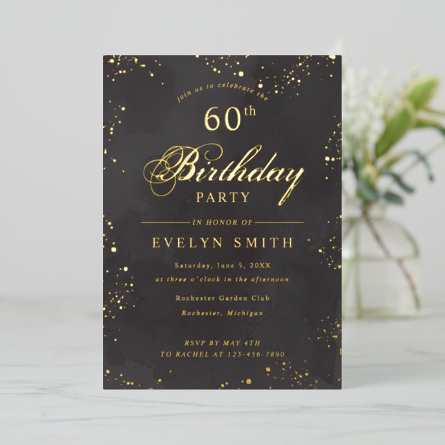 Invitation En Aluminium Anniversaire noir et or (Debout devant)