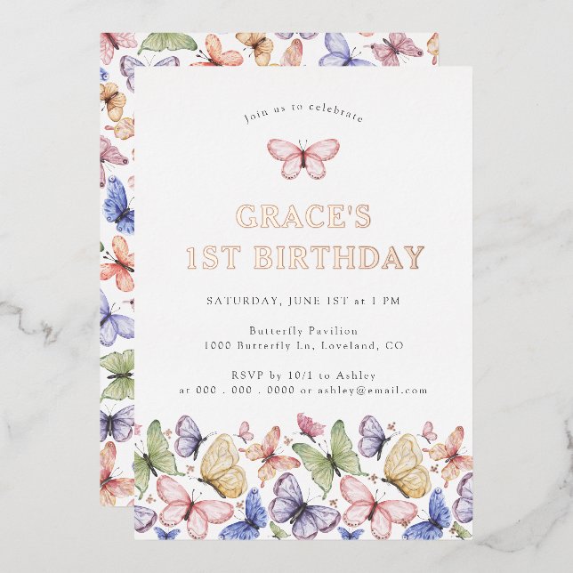 Invitation En Aluminium Anniversaire Papillon (Recto/Verso)