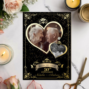 Invitation En Aluminium Anniversaire romantique Golden Party photo hier & 