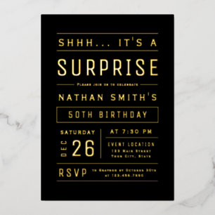 Invitation En Aluminium Anniversaire Surprise Typographie Moderne Noir et