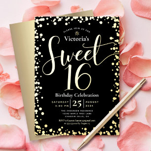 Invitation En Aluminium Anniversaire Sweet 16 Moderne Féminin Or Véritable