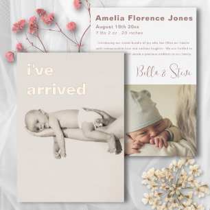 Invitation En Aluminium Annonce de naissance photo or rose minimaliste