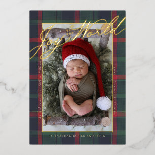 Invitation En Aluminium Annonce de naissance Tartan Joy to the World avec