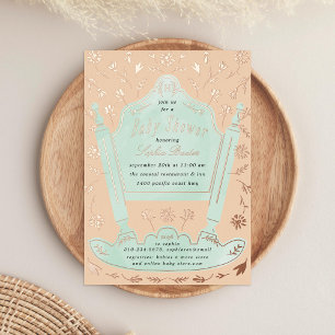 Invitation En Aluminium Antique Berceau Bébé Naissance Rose Gold Pêche Men