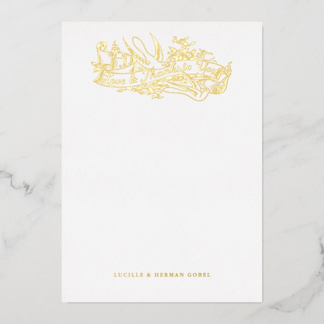 Invitation En Aluminium Antique Etched Doves Love and Thanks Note Card (Recto)