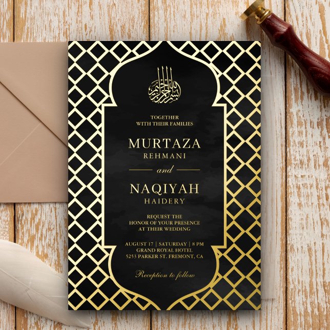 Invitation En Aluminium Antique Frame Black Musulman Mariage Or (Créateur téléchargé)