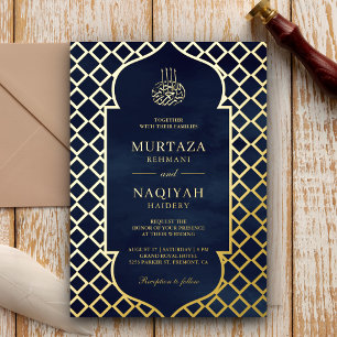 Invitation En Aluminium Antique Frame Marine Bleu Musulman Mariage Or