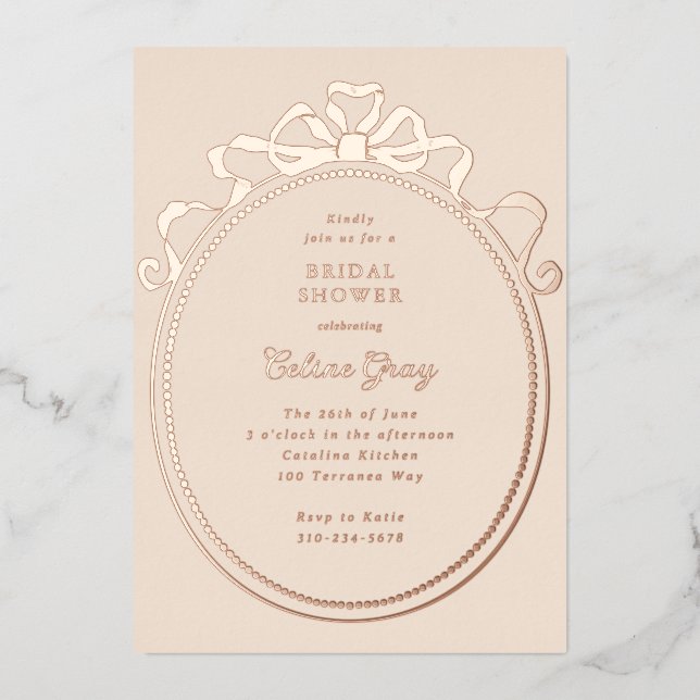 Invitation En Aluminium Antique Ribbon Bow Victorian Frame Fête des mariée (Recto)