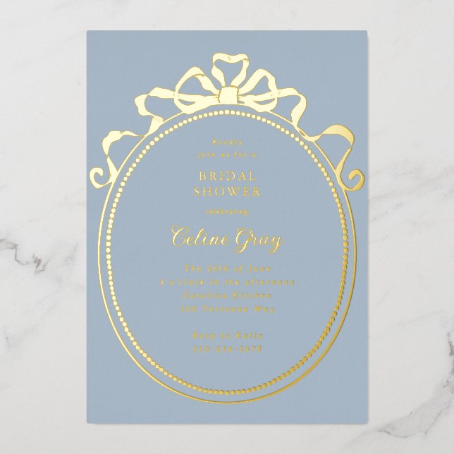 Invitation En Aluminium Antique Ribbon Bow Victorian Frame Fête des mariée (Recto)