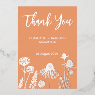 Invitation En Aluminium Apricot Fleur sauvage Merci Mariage Or