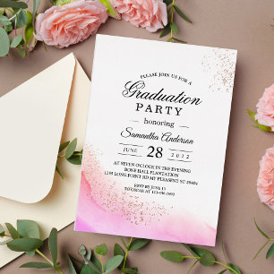 Invitation En Aluminium Aquarelle Abstraite Pinceau rose et RoseGold