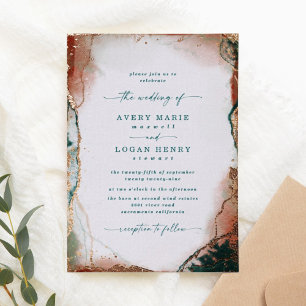 Invitation En Aluminium Aquarelle Abstraite Turquoise Mariage réel Rose or