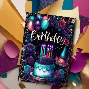 Invitation En Aluminium Aquarelle Anniversaire Bleu Nuit Violet Turquoise