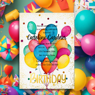 Invitation En Aluminium Aquarelle Ballons d'anniversaire coloré