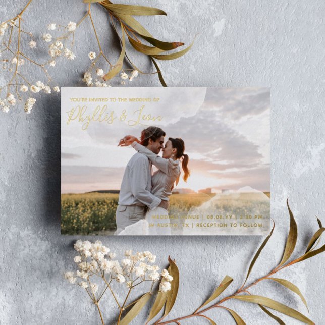 Invitation En Aluminium Aquarelle blanche et or Mariage photo informel (Créateur téléchargé)