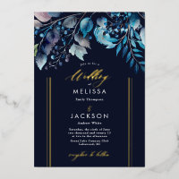 Aquarelle Bleu branches botaniques Mariage foncé